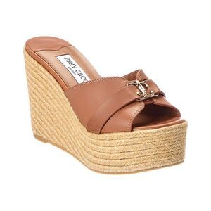 Jimmy Choo Leda 100 Leather Wedge Sandal, Yellow